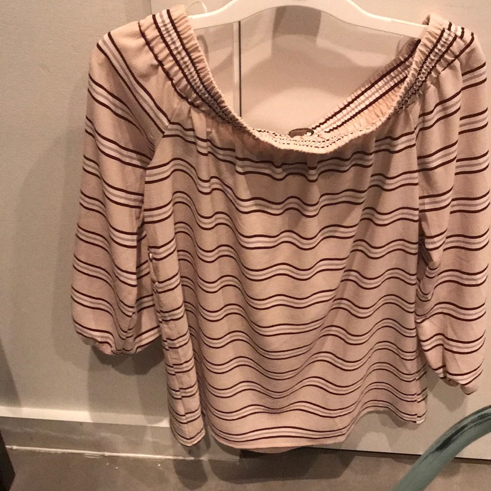 Off shoulder striped top.